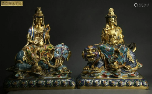 Pair of Cloisonne Enamel Buddha Statues