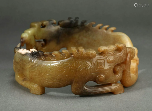 Carved Brownish Jade Beast Ornament