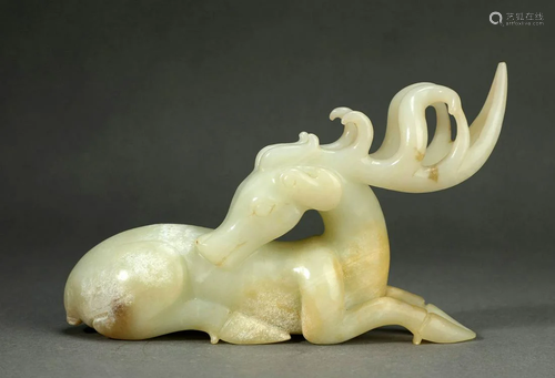 Carved White Jade Stag Ornament