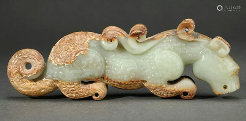 Carved Brownish Jade Beast Ornament