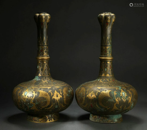 Pair of Gilt-Bronze Garlic-Head-Shape Vases