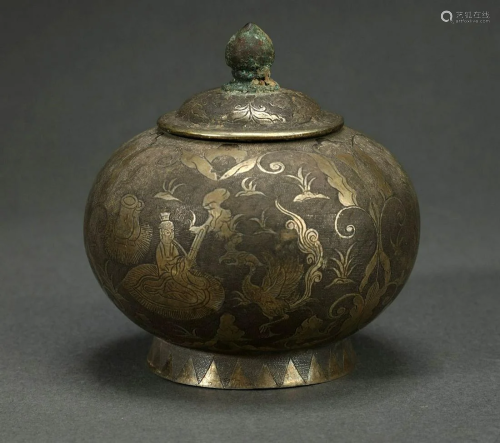 Gilt Deco Bronze Ovoid Jar and Cover