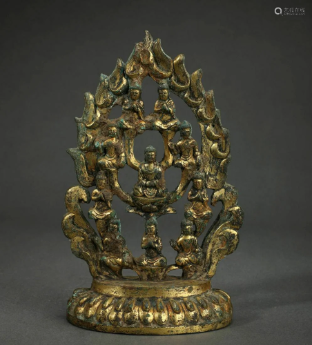Gilt-Bronze Figure of Buddha with Attendants