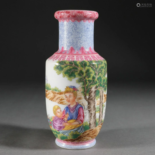 Painted Porcelain Western Objects Rouleau Vase