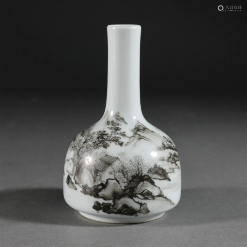 Grisaille Glaze Landscape Bottle Vase