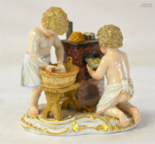 Meissen Figure Group of Cupid Baking