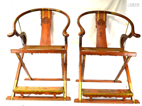 Pr Chinese Wood Folding Horseshoe Armchairs