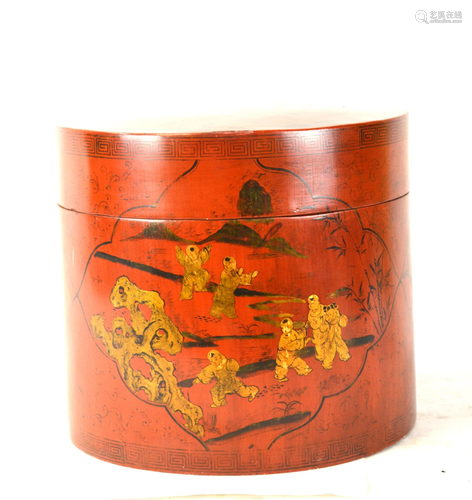 Large Chinese Red Lacquered Tea Caddy