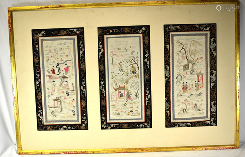 Chinese Framed Silk Embroidered Panels