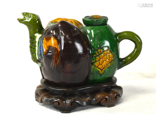 Chinese Sancai Glazed Teapot w Stand