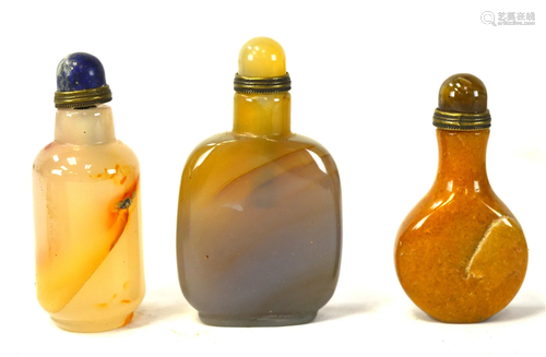 Three Chinese Agate Snuff Bottles