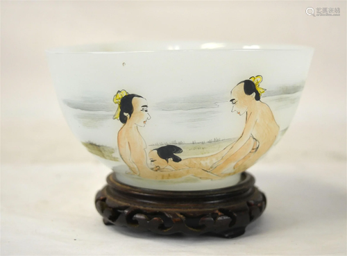 Chinese Painted Erotic Perking Glass Bowl