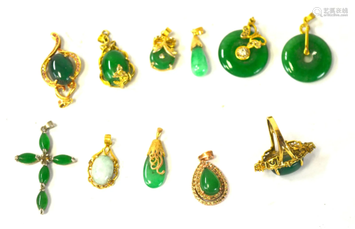 Group of 11 Pcs of Green Stone Jewelry