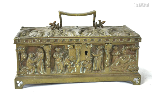 Antique European Religion Scene Bronze Box