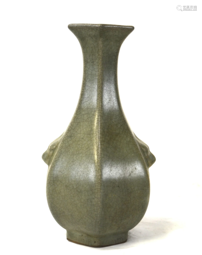 Chinese Hexagonal Celadon Crackle Glazed Vase