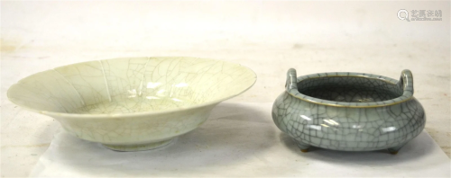 Two Chinese Celadon Crackle Glazed Pieces