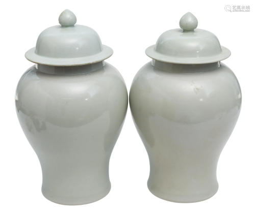 Chinese Celedon Temple Jars with Dome Lids