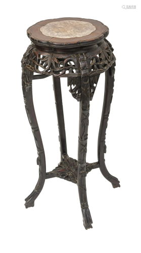 19th Century Chinese Teak & Marble Top Stand