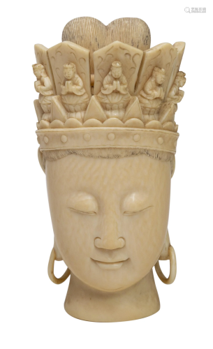Carved 19th Century Buddha Head with Crown