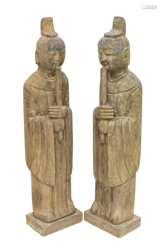 Chinese Antique Stone Lohans with Flutes