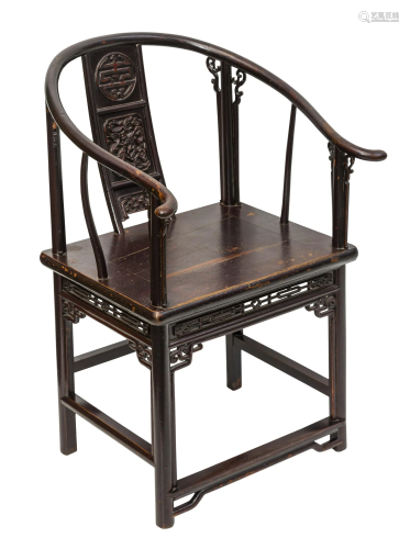 19th Century Elmwood Carved Horseshoe Chair