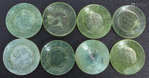 Assembled Chinese Qianlong Etched Jade Dishes
