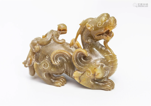 Old Chinese White Celadon Jade Carved Foo Lion