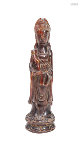 Chinese Carved Cherry Amber Guanyin