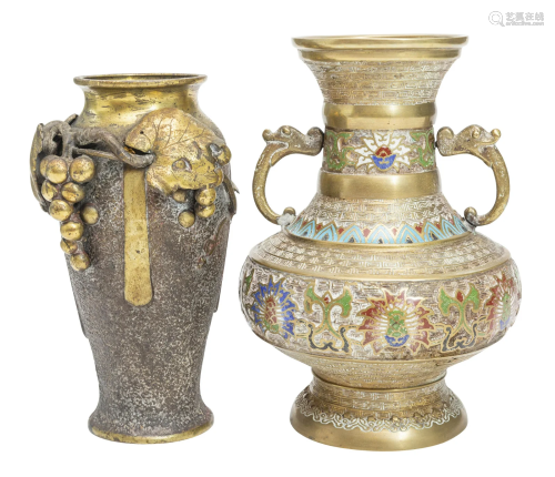 Signed Japanese Brass & Chinese Brass Vases