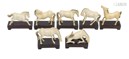 Carved Chinese Horse Sculpture with Stands