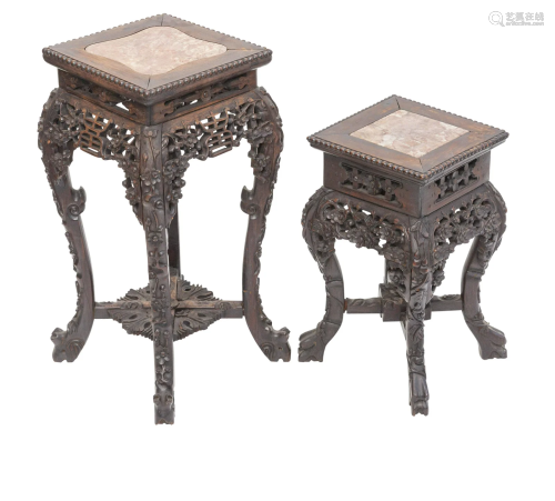 Chinese Marble Top Carved Stands