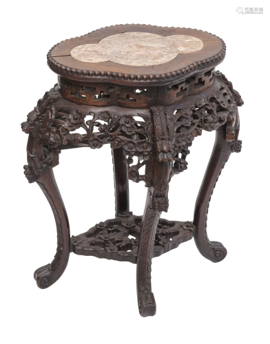 19th Century Chinese Marble Top Carved Stand