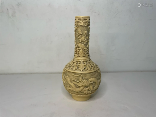 Chinese Carved Ivorina Bottle Vase