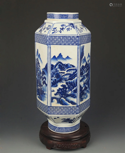 BLUE AND WHITE LANDSCAPING SIX SIDE VASE