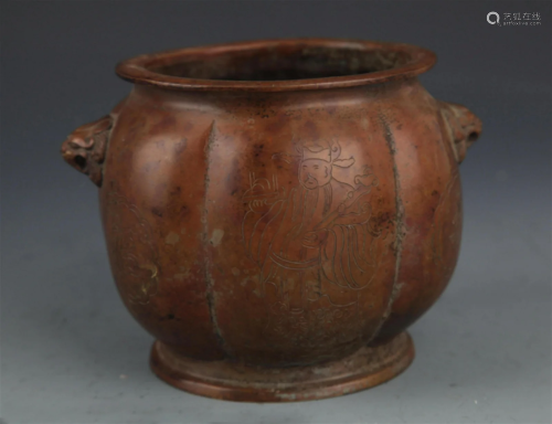 A FINE DOUBLE LION EAR BRONZE CENSER