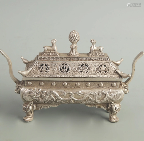 A FINE DRAGON PATTERN WHITE BRONZE BRONZE CENSER