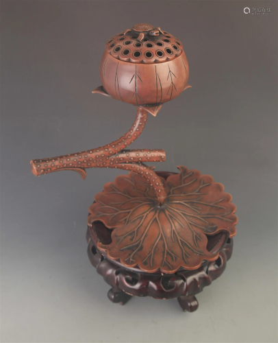 RARE LOTUS PATTERN BRONZE INCENSE BURNER