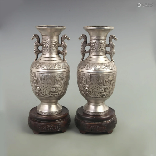 RARE PAIR OF FINELY GILT BRONZE TAOTIE PATTERN VASE