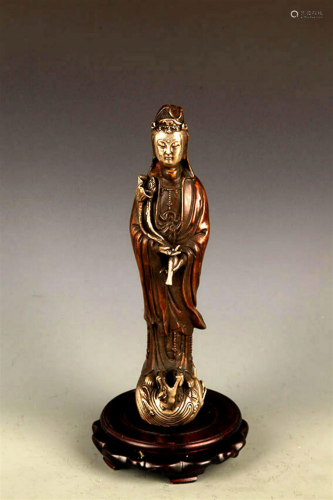 A FINELY MADE GUAN YIN WITH BOTTLE FIGURE