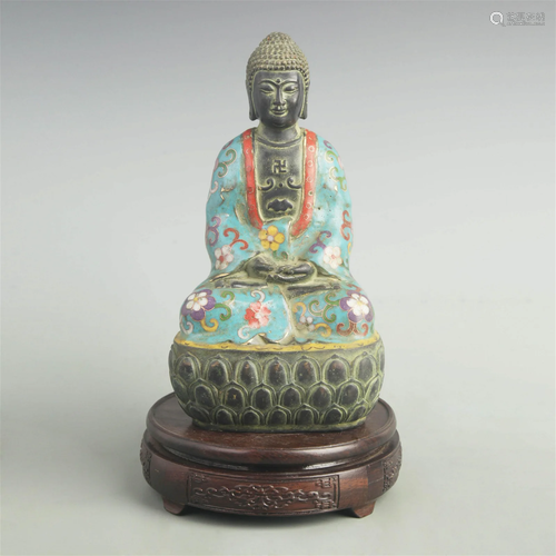 A FINE CLOISONNE ENAMEL BRONZE GAUTAMA BUDDHA STATUE