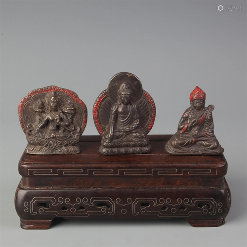 GROUP OF THREE SMALL BRONZE TIBETAN PENDANT