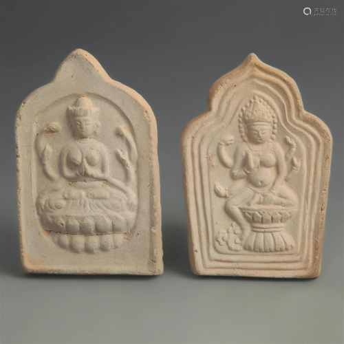 PAIR OF FINELY MADE POTTERY MADE BUDDHA