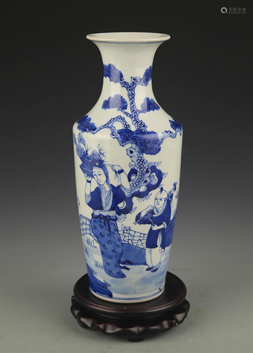 BLUE AND WHITE LANDSCAPE PAINTING PORCELAIN VASE