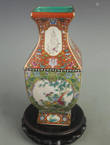 ENAMEL COLOR FLOWER AND BIRD PATTERN PORCELAIN VASE