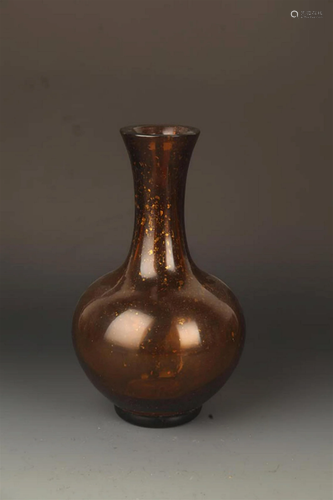 A FINE AMBER COLOR GLASS MADE LONG NECK BOTTLE