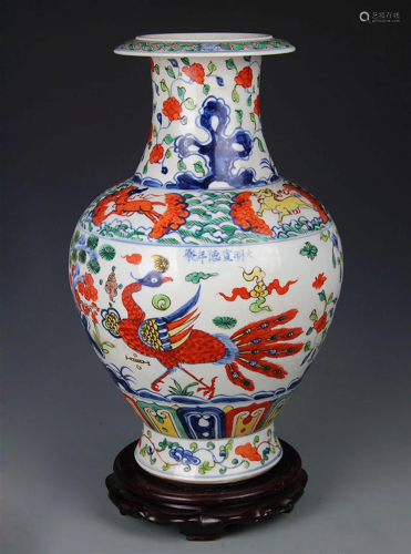 DOU CAI FLOWER AND BIRD PAINTED DECOREATIONAL VASE