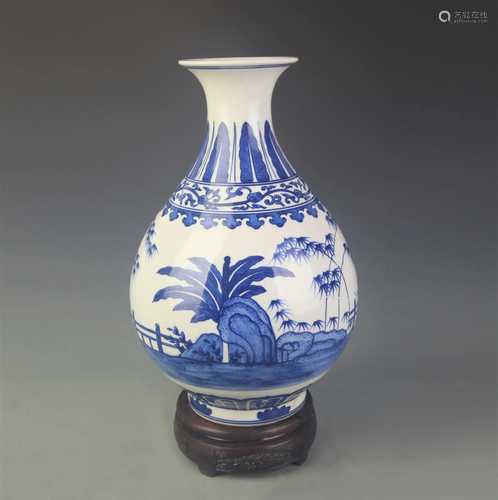 RARE BLUE AND WHITE BANANA TREE PORCELAIN VASE