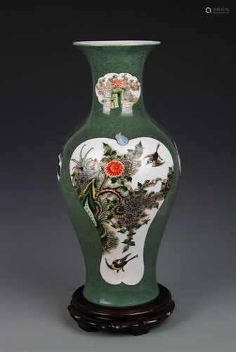 A FAMILLE VERTE FLOWER AND BIRD VASE