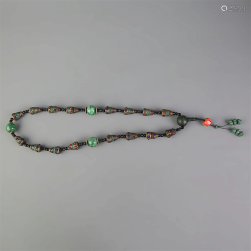 A FINE TIBETAN BUDDHISM TURQUOISE STONE NECKLACE