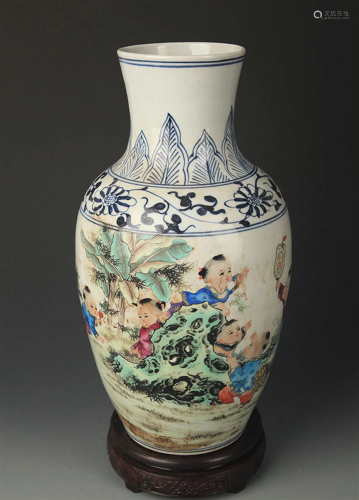 BLUE AND WHITE FAMILLE ROSE GUAN YIN STYLE VASE